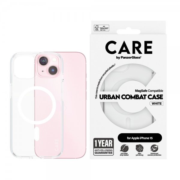 CARE by PanzerGlass iPhone 15 -suojakuori Urban Combat MagSafe, valkoinen