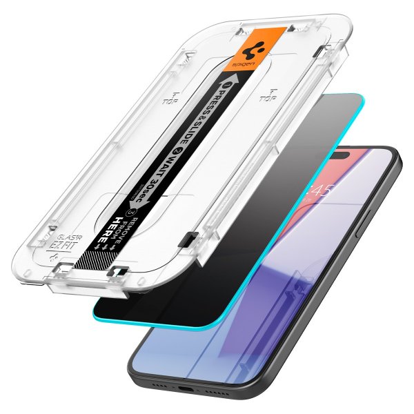 Spigen iPhone 15/iPhone 16 -näytönsuoja GLAS.tR EZ Fit Privacy 2-pakkaus