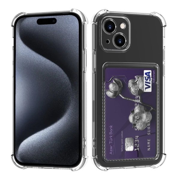 iPhone 15 Kuori Korttiteline Iskunkestävä Läpinäkyvä