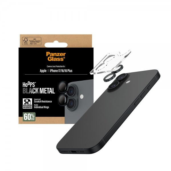 PanzerGlass iPhone 16/16 Plus/iPhone 17 Kameransuoja Hoops Musta