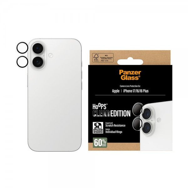 PanzerGlass iPhone 16/16 Plus/iPhone 17 kameransuoja Hoops läpinäkyvä
