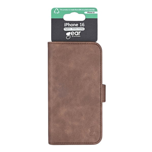 Gear iPhone 16 -suojakotelo, 3 korttipaikkaa, ruskea