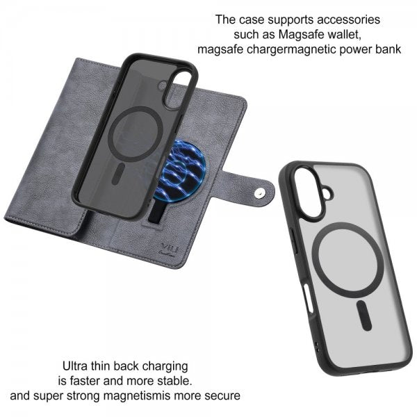 VILI iPhone 16 -suojakotelo irrotettavalla kuorella GV Series MagSafe Harmaa
