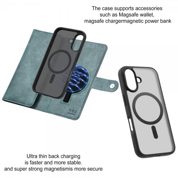VILI iPhone 16 -kotelo irrotettavalla kuorella GV Series MagSafe Vihreä