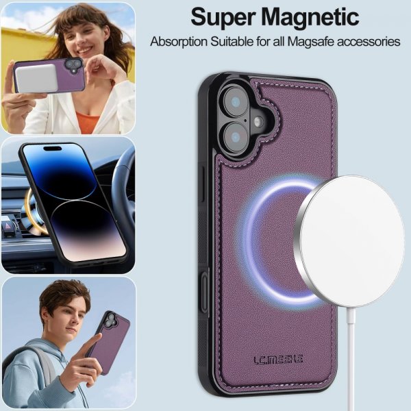 Lc.Imeeke iPhone 16 -kotelo irrotettavalla kuorella, L2 Series, MagSafe, violetti