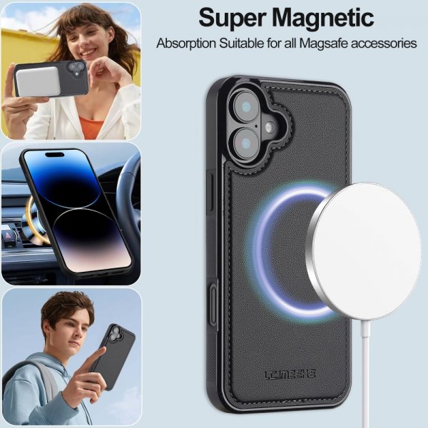 Lc.Imeeke iPhone 16 -kotelo irrotettavalla kuorella L2 Series MagSafe musta