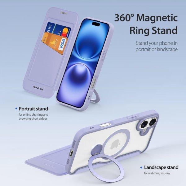 Dux Ducis iPhone 16 -suojakotelo Skin X Pro Series Kickstand MagSafe Violetti
