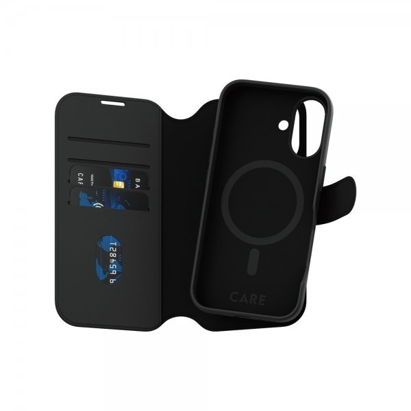 CARE by PanzerGlass iPhone 16 -kotelo Tango Two-in-One Wallet MagSafe, musta