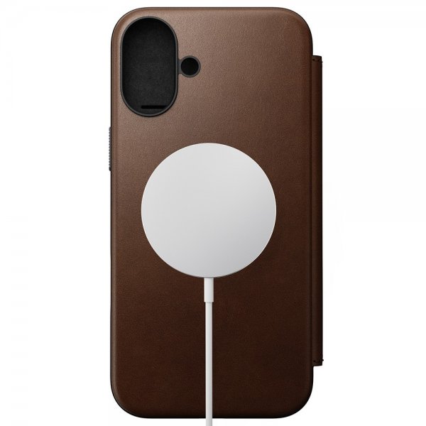 Nomad iPhone 16 Plus Modern Leather Folio -suojakotelo, ruskea