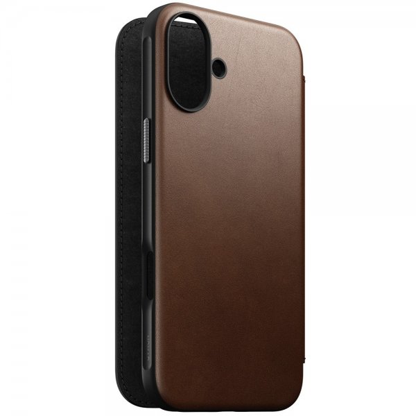 Nomad iPhone 16 Plus Modern Leather Folio -suojakotelo, ruskea