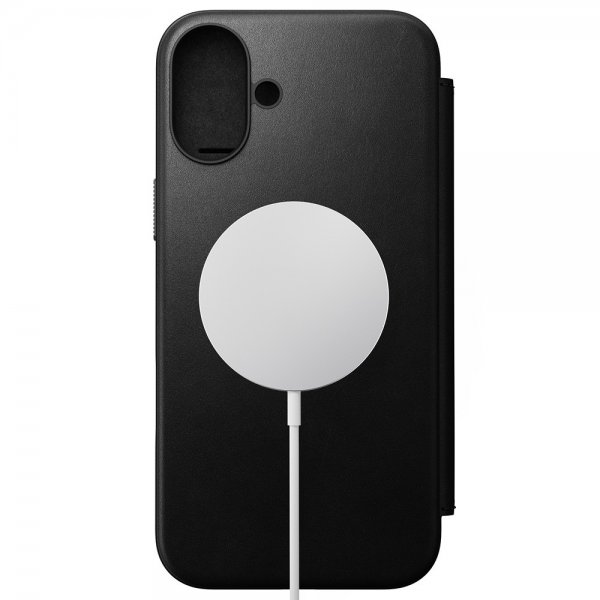 Nomad iPhone 16 Plus -suojakotelo, Modern Leather Folio, musta