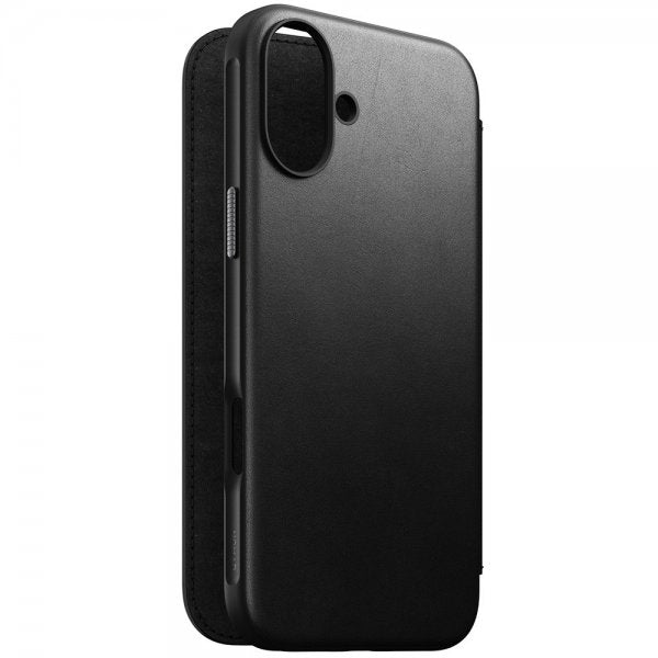 Nomad iPhone 16 Plus -suojakotelo, Modern Leather Folio, musta