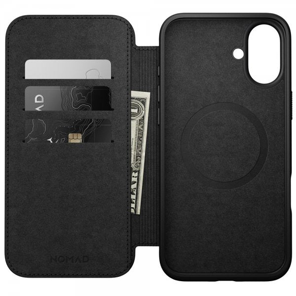 Nomad iPhone 16 Plus -suojakotelo, Modern Leather Folio, musta