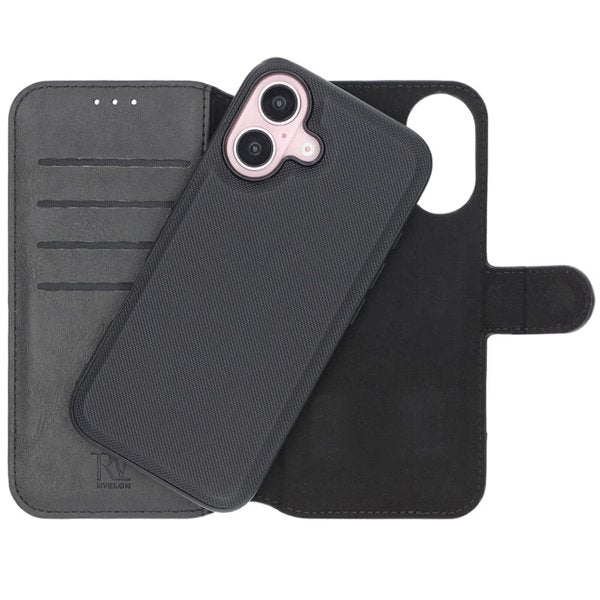 Rvelon iPhone 16 Plus -kotelo, magneettisesti irrotettava kuori, musta