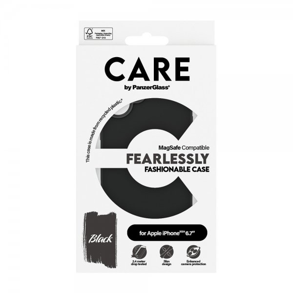 CARE by PanzerGlass iPhone 16 Plus -suojakuori Fashionable MagSafe, musta