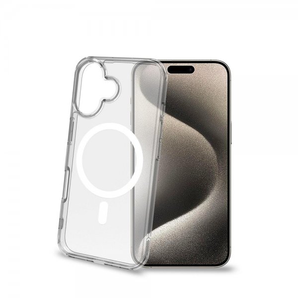 Celly iPhone 16 Plus -suojakuori GELSKINMAG läpinäkyvä valkoinen