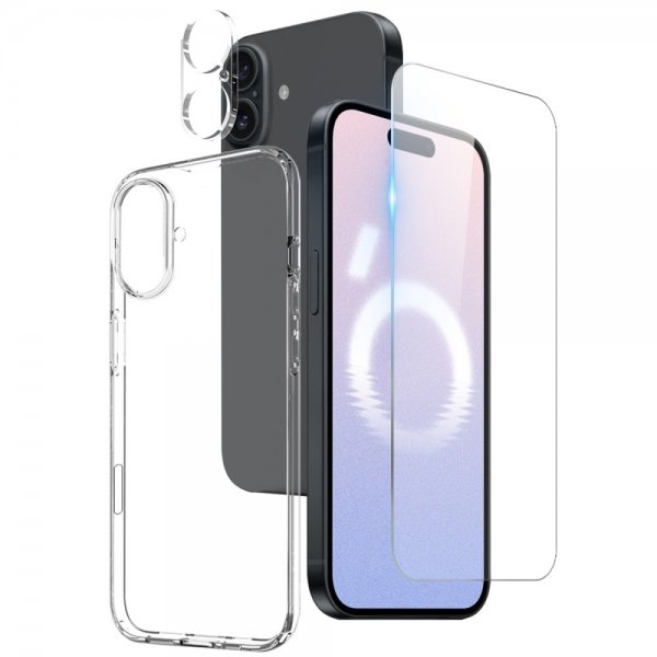 Northjo iPhone 16 Plus -suojakuori näytönsuojalla ja kamerasulkimella, 3-in-1