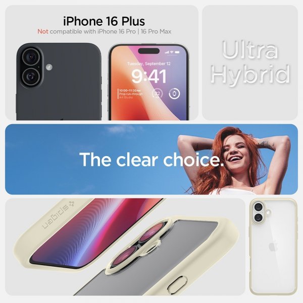 Spigen iPhone 16 Plus -suojakuori Ultra Hybrid Mute Beige