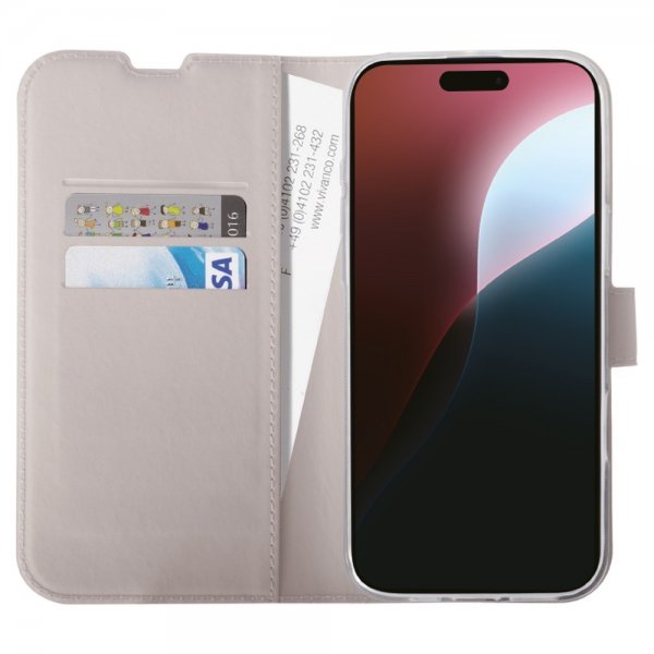 Vivanco iPhone 16 Pro -suojakuori Classic Wallet Greige