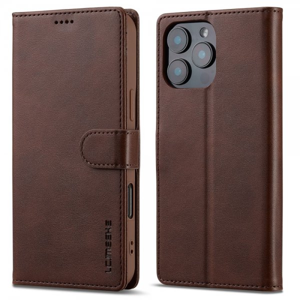 Lc.Imeeke iPhone 16 Pro Kotelo Korttipaikalla Jalustatoiminnolla Tummanruskea