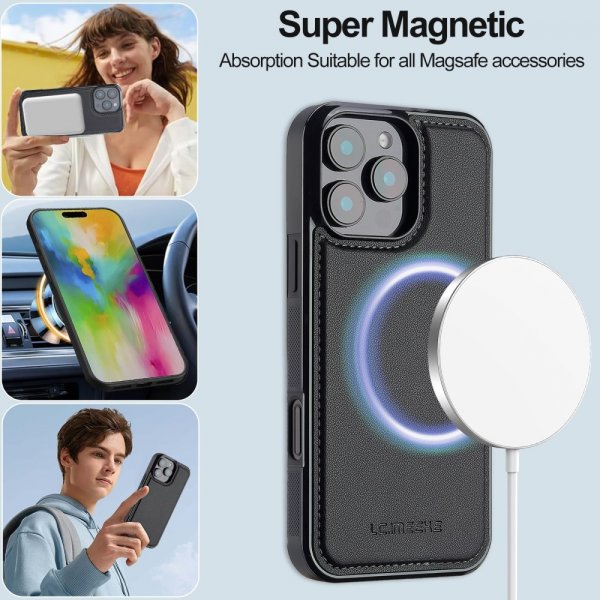 Lc.Imeeke iPhone 16 Pro -kotelo irrotettavalla kuorella L2 Series MagSafe Musta