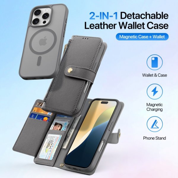 Dux Ducis iPhone 16 Pro Max -kotelo 2-in-1 Lawa Series MagSafe harmaa