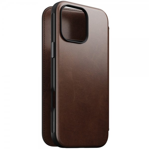 Nomad iPhone 16 Pro Max -kotelo, Modern Leather Folio, Horween Rustic Brown