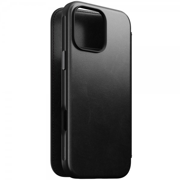 Nomad iPhone 16 Pro Max -kotelo, Modern Leather Folio, Horween, musta