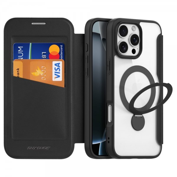 Dux Ducis iPhone 16 Pro Max -kotelo Skin X Pro Series Kickstand MagSafe, musta