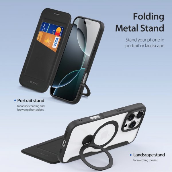 Dux Ducis iPhone 16 Pro Max -kotelo Skin X Pro Series Kickstand MagSafe, musta