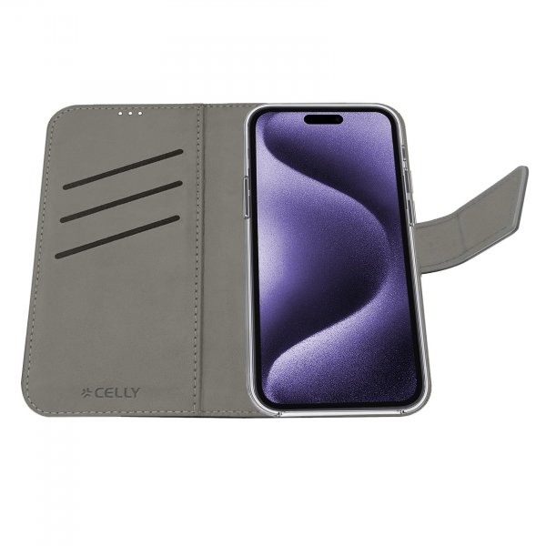 Celly iPhone 16 Pro Max -suojakotelo Wally Wallet Case, musta