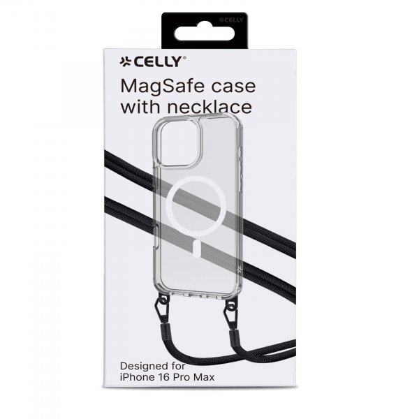Celly iPhone 16 Pro Max -kuori Freedom Necklace MagSafe, läpinäkyvä