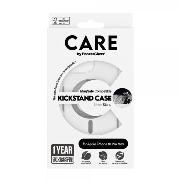 CARE by PanzerGlass iPhone 16 Pro Max -suojakuori Kickstand MagSafe, hopea