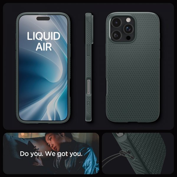 Spigen iPhone 16 Pro Max -suojakuori Liquid Air Abyss Green