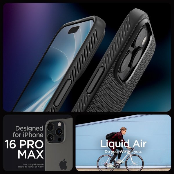 Spigen iPhone 16 Pro Max -suojakuori Liquid Air Mattamusta