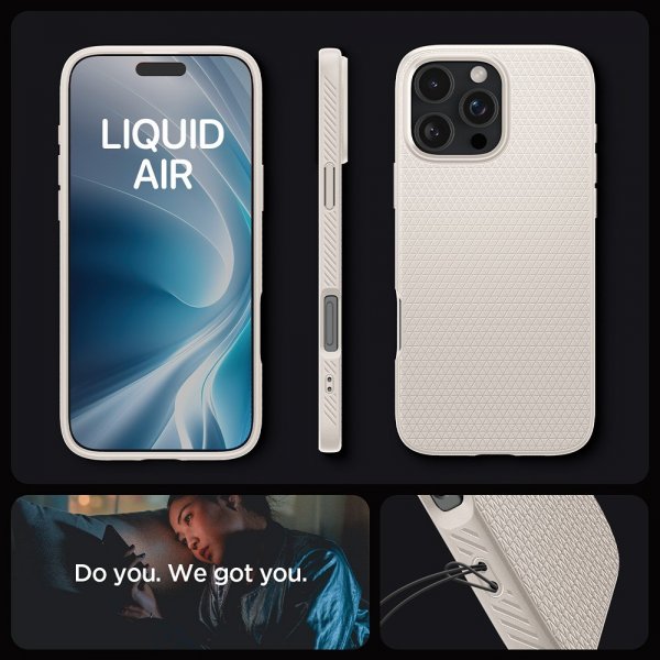 Spigen iPhone 16 Pro Max -suojakuori Liquid Air Natural Titanium