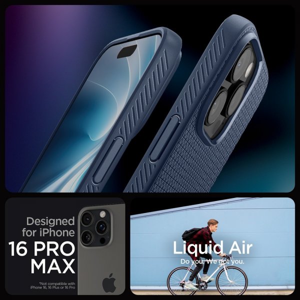 Spigen iPhone 16 Pro Max -kuori Liquid Air Navy Blue