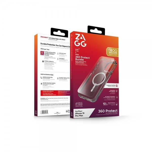 ZAGG iPhone 16 Pro Max -suojakuori ja näytönsuoja Luxe Snap & Glass