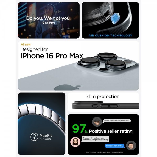 Spigen iPhone 16 Pro Max Kuori Thin Fit MagFit Musta