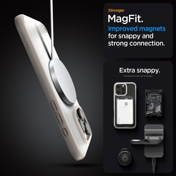 Spigen iPhone 16 Pro Max -suojakuori Ultra Hybrid MagFit Frost Natural Titanium