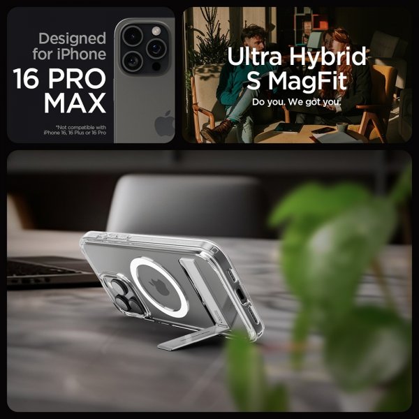 Spigen iPhone 16 Pro Max -suojakuori Ultra Hybrid S MagFit Crystal Clear