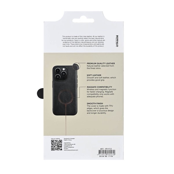 Buffalo iPhone 16 Pro Kuori, Aitoa Nahkaa, MagSeries, Musta