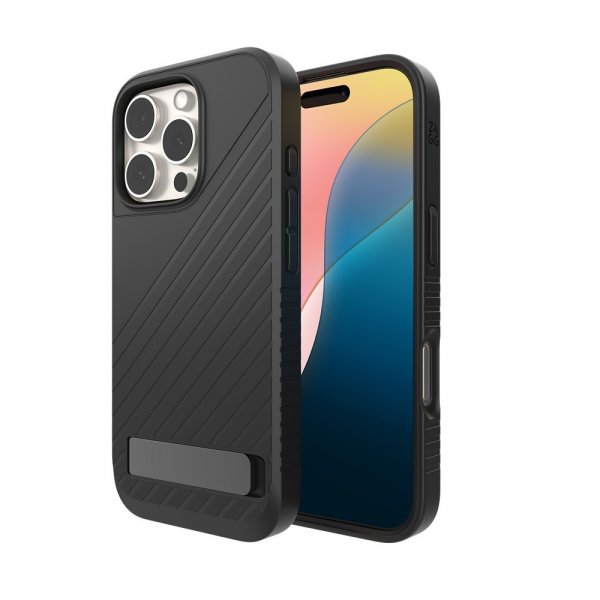 ZAGG iPhone 16 Pro -kuori Denali Snap Kickstand Musta