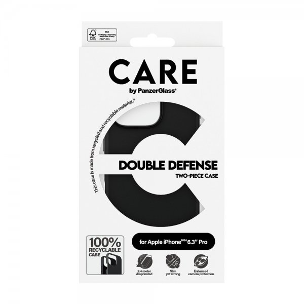 CARE by PanzerGlass iPhone 16 Pro -suojakuori Double Defence, musta