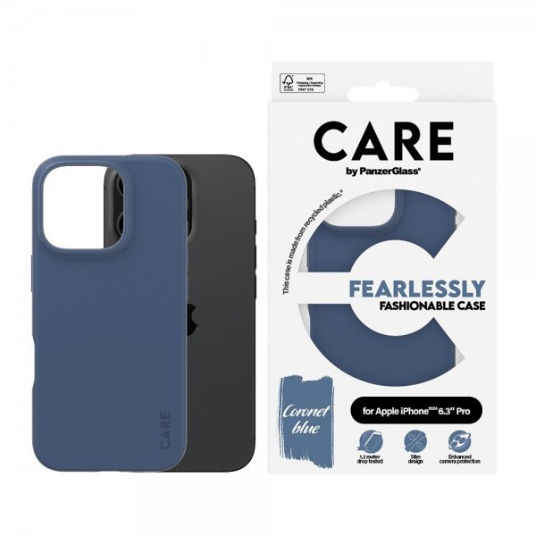 CARE by PanzerGlass iPhone 16 Pro -muotikuori, sininen