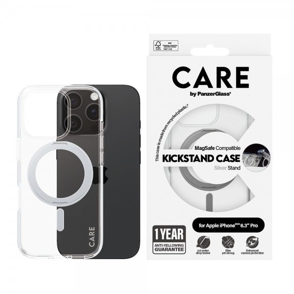 CARE by PanzerGlass iPhone 16 Pro -kuori, tukijalallinen, MagSafe, hopea
