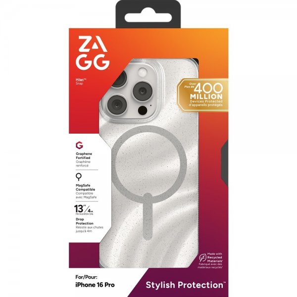 ZAGG iPhone 16 Pro -kuori Milan Snap Swirl Glitter