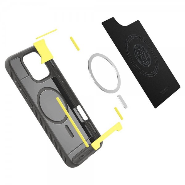 Spigen iPhone 16 Pro -kuori Rugged Armor MagFit Harmaa