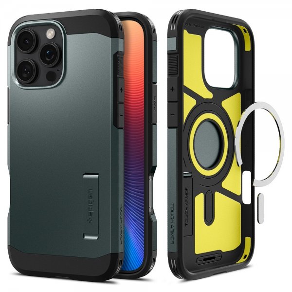 Spigen iPhone 16 Pro -kuori, Tough Armor MagFit Abyss Green