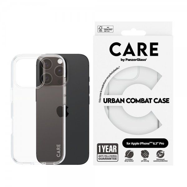 CARE by PanzerGlass iPhone 16 Pro -kuori Urban Combat läpinäkyvä